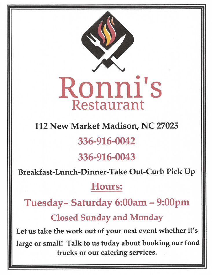 Ronni's Menu Page One